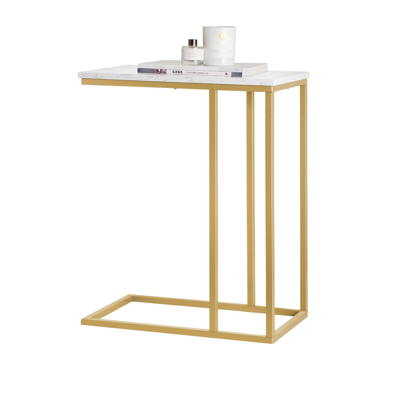 SoBuy Side Table Small Table طاولات جانبيةMini Laptop Table for Sofa TV Coffee Beside Tea Tables with Gold Metal Frame for Living Room,Small Spaces,48 x 61 x 30 cm,طاوله جانبيه FBT87-G