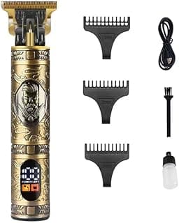 SURKER SK-992A Professional Digital Display Zero Gapped Pro Li Outliner Rechargeable Electric Cordless Hair Clipper Grooming Kit T-Blade Close Cutting 0mm Bald Head Clipper 120 min Runtime, GOLD A