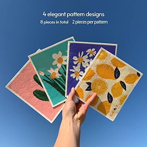 Eulnars Swedish Dishcloths for Kitchen, 8 Pack Reusable Paper Towels with Clips, Non-Scratch Swedish Dish Towels, Super Absorbent Cellulose Sponge Cloths, Assorted