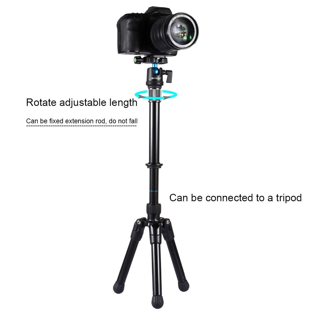 PULUZ Metal Handheld Adjustable 3/8" Size Tripod Mount Monopod Extension Rod for DSLR & SLR Cameras