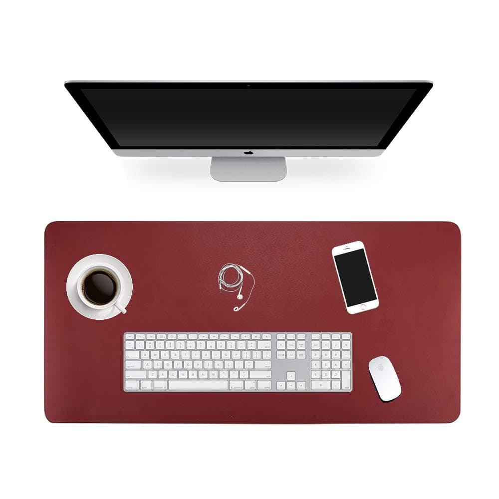 ele ELEOPTION PU Leather Extended Mouse Pad, Multifunctional Waterproof Office Desk Writing Mat, Double Side Ultra-Thin Large Pad for Office Home (Red/Yellow, 120x60cm)