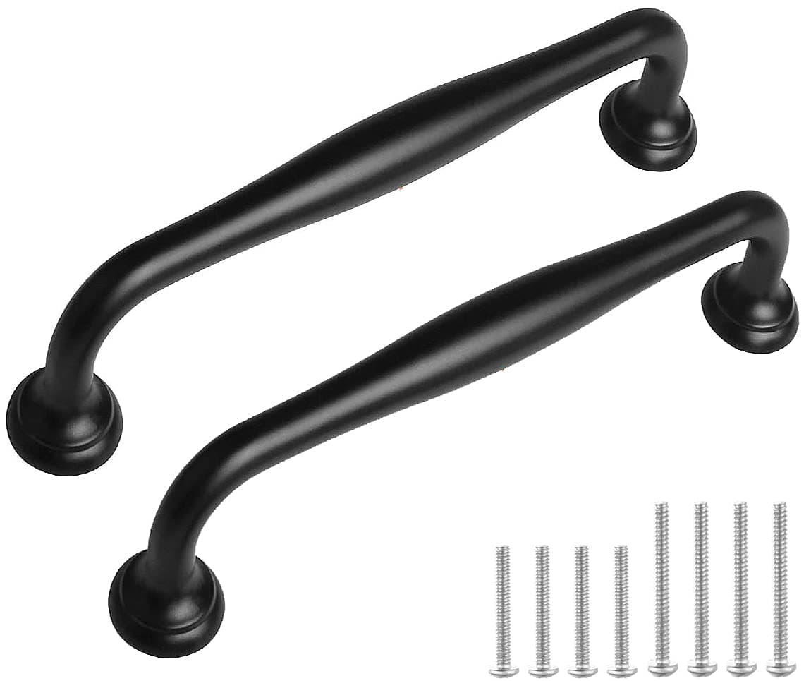 Kyrio 12 Pack Cabinet Handles Black, Vintage Drawer Pulls Long Dresser Handles Bow Shape Cupboard Door Handle Pulls Arch Curved Hardware (12, Hole Center 96mm/3.8")
