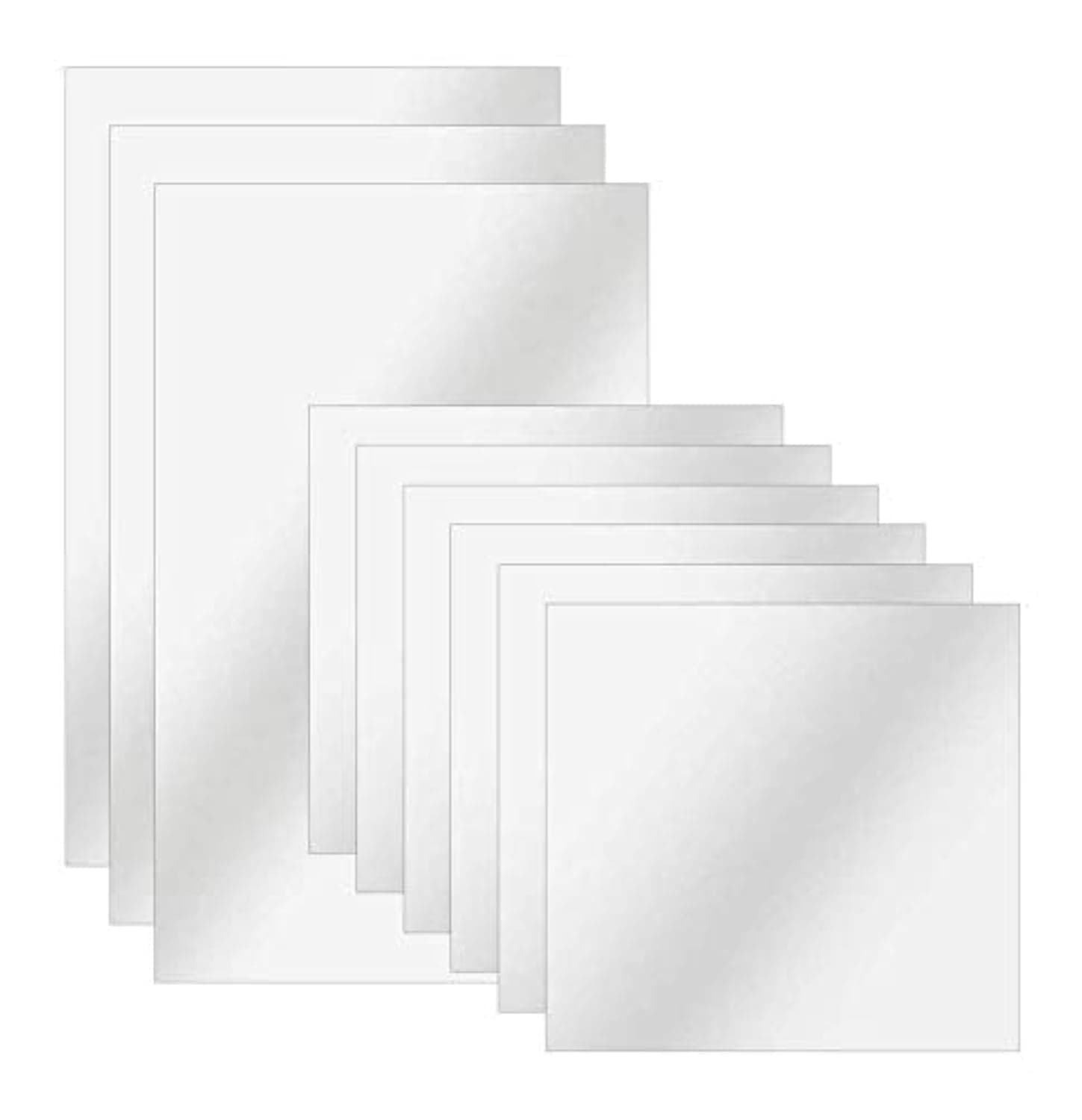 9Pcs Adhesive Mirror Sheet, 3Pcs 6" X 9" and 6Pcs 6" X 6" Flexible Mirrors Sheets, Plastic Mirror Sheet, Self Adhesive Stick on Mirror Tiles, Peel and Stick, Great for Crafts and Mirror Wall