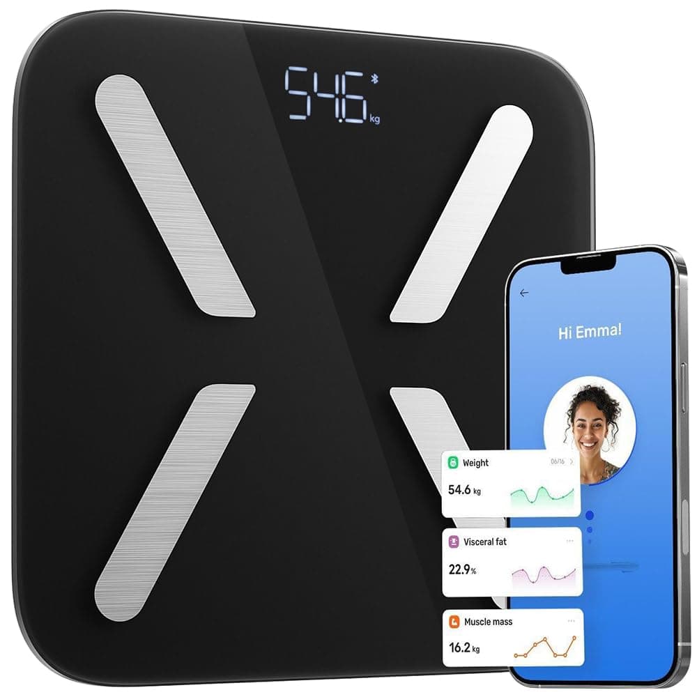 T Electronics - Smart Body Weight Scale - Digital Scales for bathroom use - 14 Different Parameters - 440lb - Black