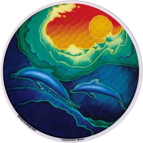 Mandala Arts Dolphin Sun – Environmental Window Sticker/Decal - Circular 4.5” Translucent