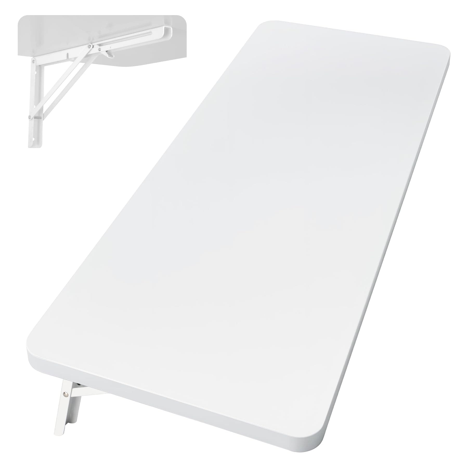 Neoaider Wall Mounted Folding Table 39.4”L x 19.7”W, Laundry Folding Table with Heavy Duty Metal Collapsible Shelf Brackets, 220 LBS Capacity, Wall Mounted Desk Fold Down for Small Spaces, White