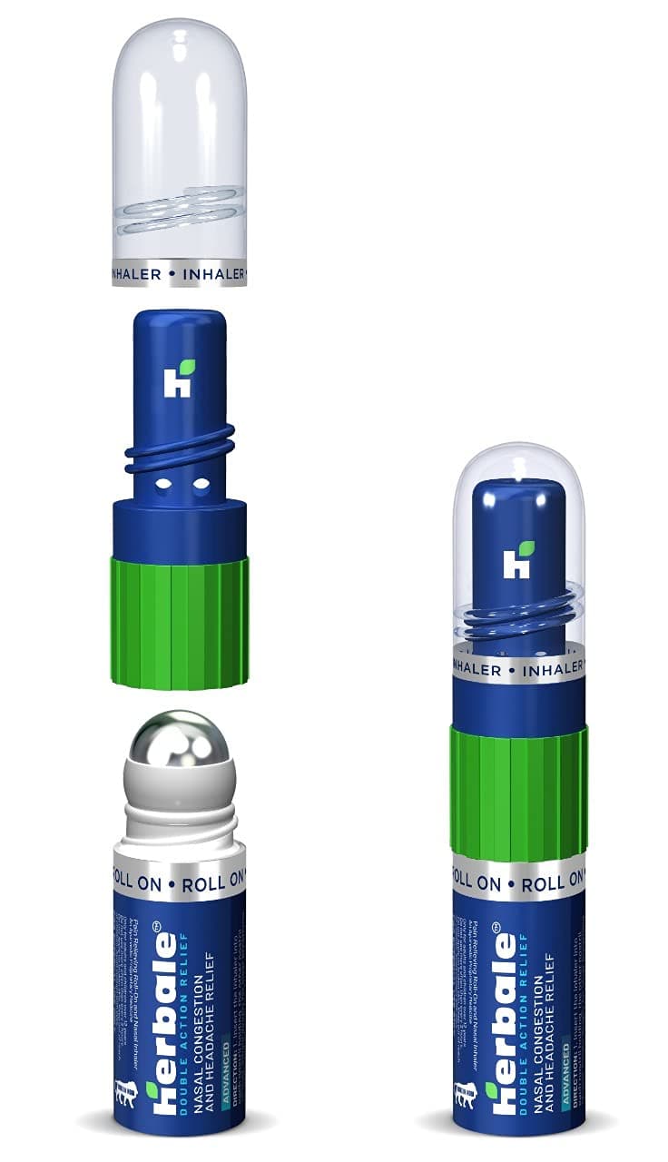 - Double Action 2 In 1 Inhaler And Roll On For Headache, Nasal Congestion, Cold Relief With Natural Ingredients (Pack Of 1 * 2.5Ml)