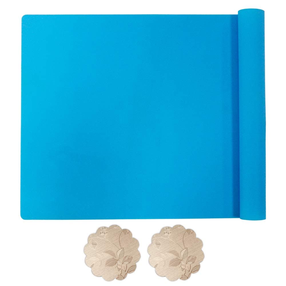 Qualsen Kitchen Silicone Baking Mat Pastry Mat Non Stick Rolling Mat Heat Resistant Silicone Sheets for Crafts Cake Baking Set 60 x 40 cm, Blue