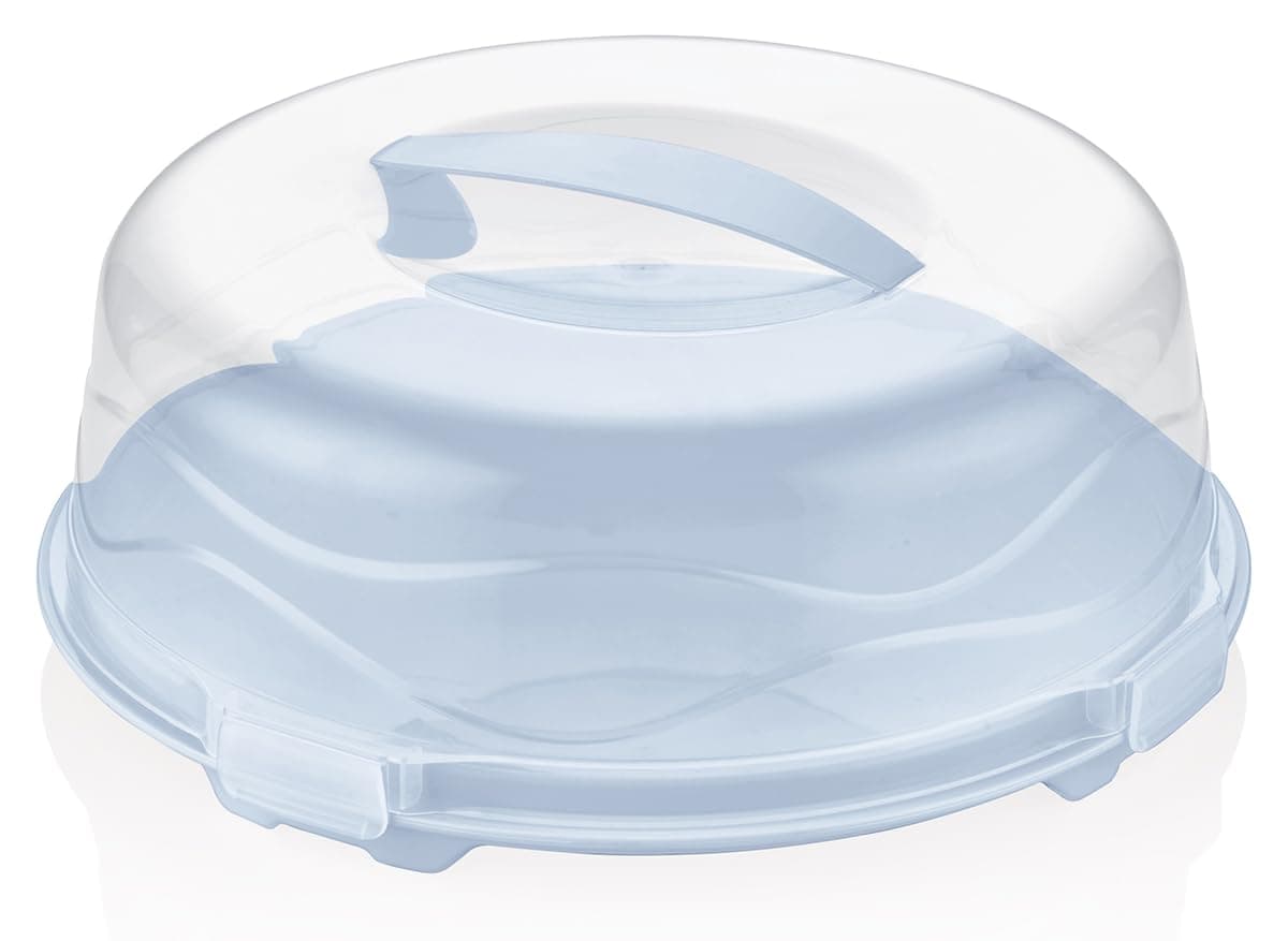 Best House | Plastic Cake Box | Round | SKY BLUE | Reusable Clear Cake Cover with Lid Carry Handle | Transport Storage Food Container Takeaway Holder, Cake Stand with Lids - 33 x 11.5 cm (Pack of 1)