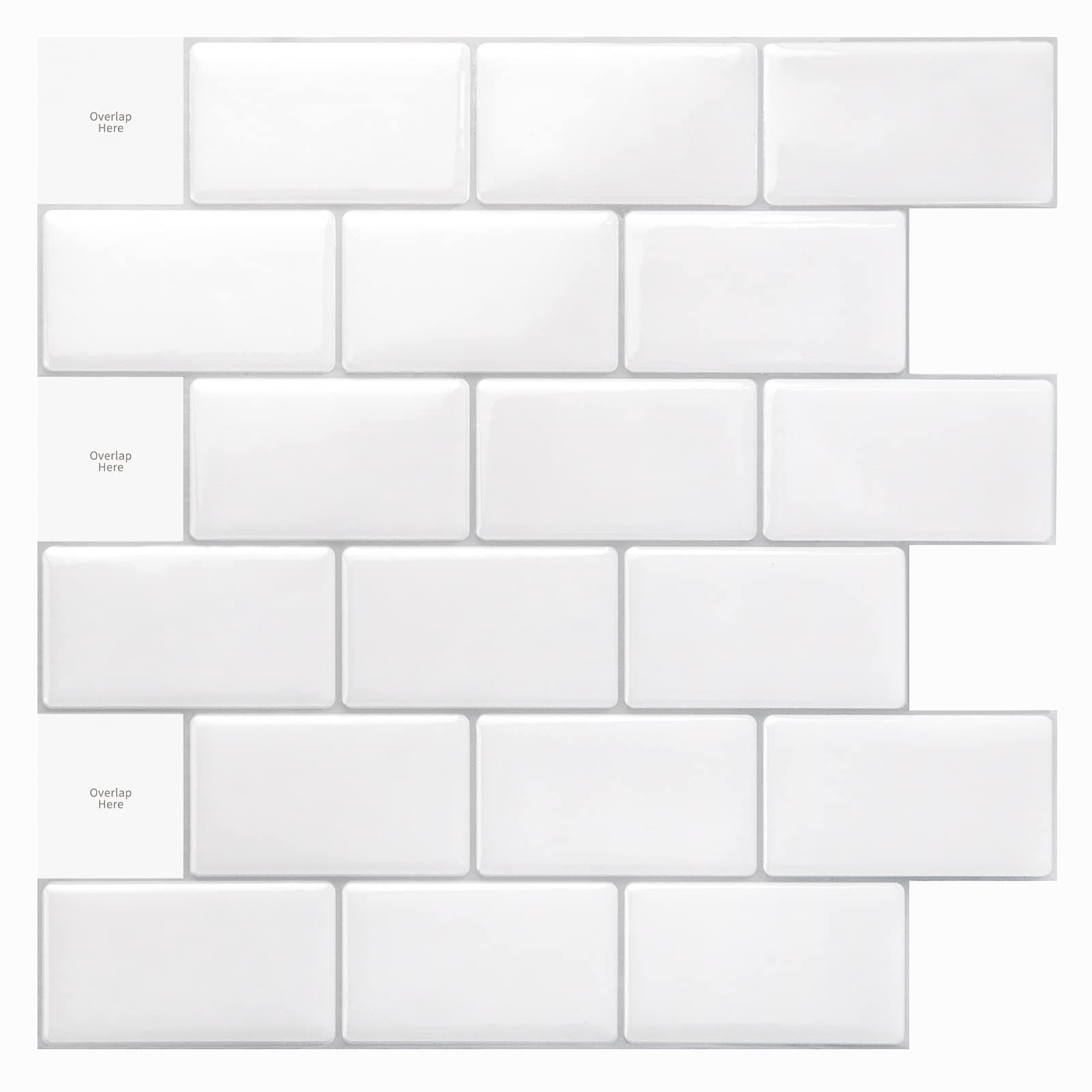 Premium 10-Sheet Peel and Stick Tile Backsplash - 12"x12" for Kitchen, Bright White