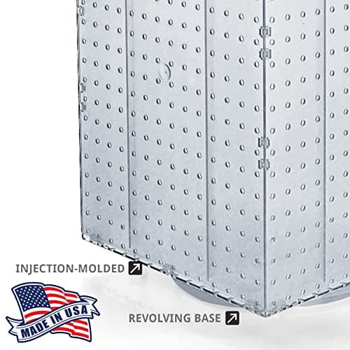 Azar Displays 701414-CLR Rotating Display Stand - 4-Sided Display Racks - Peg Display Carousel (14” W x 14” D x 20” H) - Easy Assemble Revolving Display for Retail - Pegboard Organizer, Clear