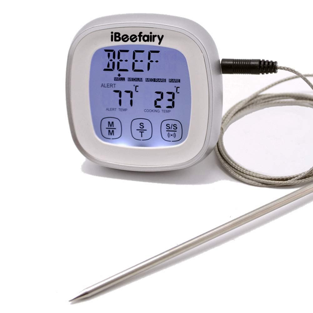 iBeefairy Digital Meat Thermometer Touch Screen,Fast Instant Read Meat Thermometer Food Cooking Thermometer with Timer Alert Function for Barbecue Kitchen Cooking