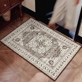 HOMORE Area Rug 2x3 Small Rugs for Bedroom, Throw Rug for Kitchen Entryway, Non Slip Washable Rugs for Indoor Entrance Doormat, Beige/Brown