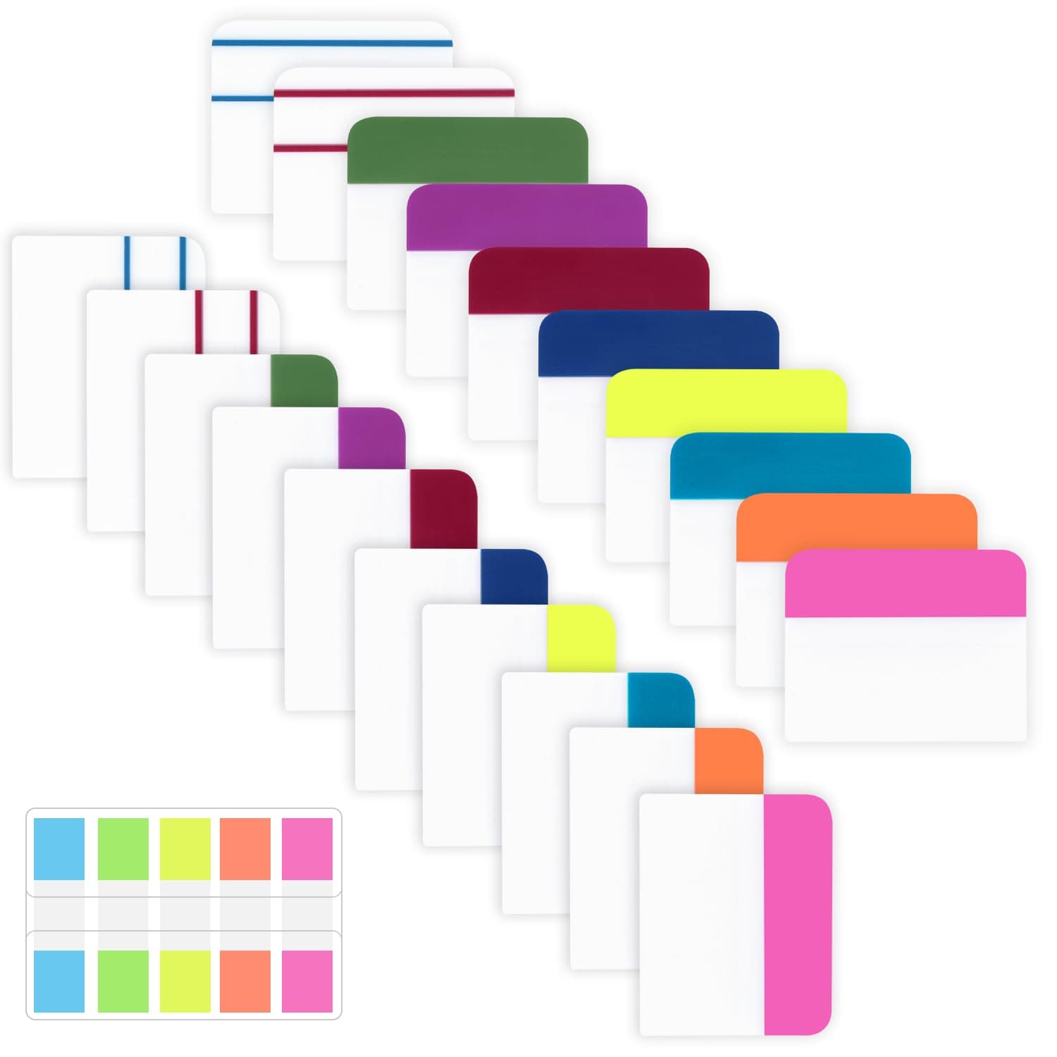 MEMX Sticky Index Tabs, 500 Pcs Tabs 2 Inch, Writable and Repositionable File Tabs Flags Colored Page Markers Labels for Reading Notes, Books and Classify Files, 21 Sets 10 Colors
