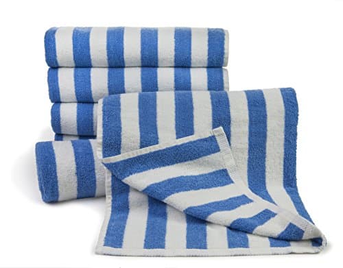 Large Blue Cabana Stripe Beach and Pool Towel (6 pack, 30x60 inches) 100% Cotton - Lifetime Guarantee