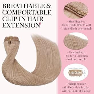 MAXITA Clip in Hair Extensions Real Human Hair, Remy Human Hair Clip in Extensions for Women, Natural Human Hair, 20inch 80g 5Pcs, Champagne Blonde