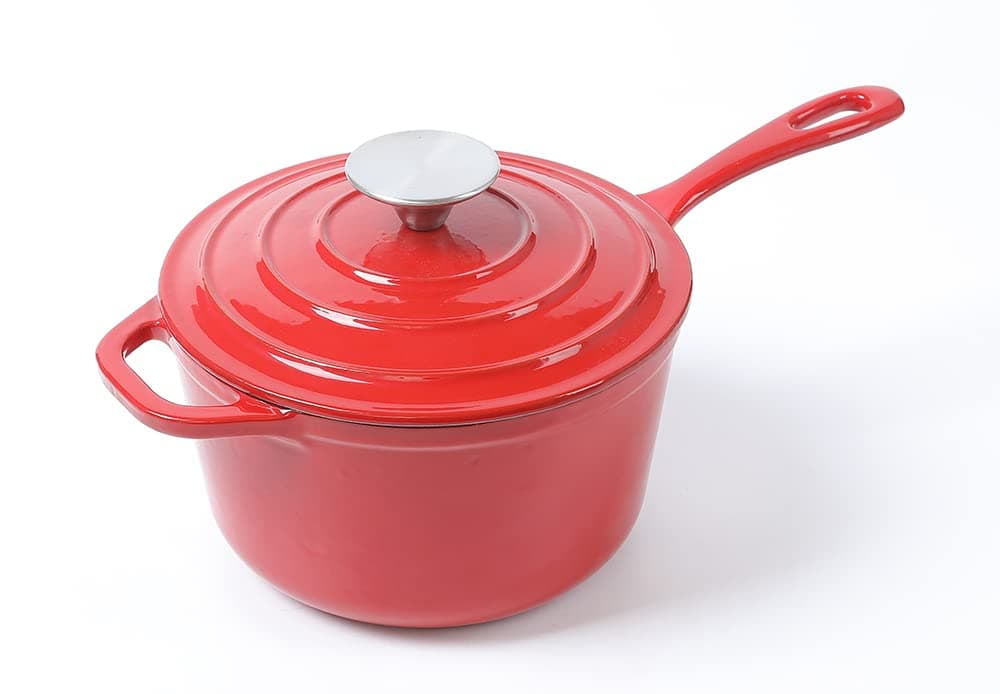 HAWOKCast Iron Enameled Saucepan 2QT Red
