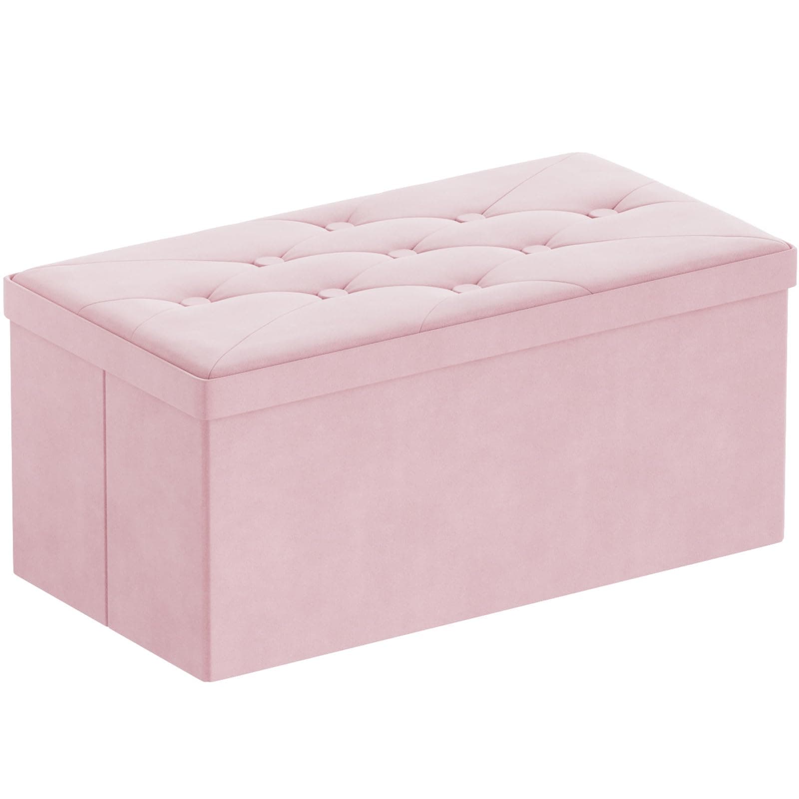 BRIAN & DANY Ottoman Storage Box Velvet Foldable Storage Ottoman Bench with Lid for Living Room, 76 x 38 x 38 cm, Pink