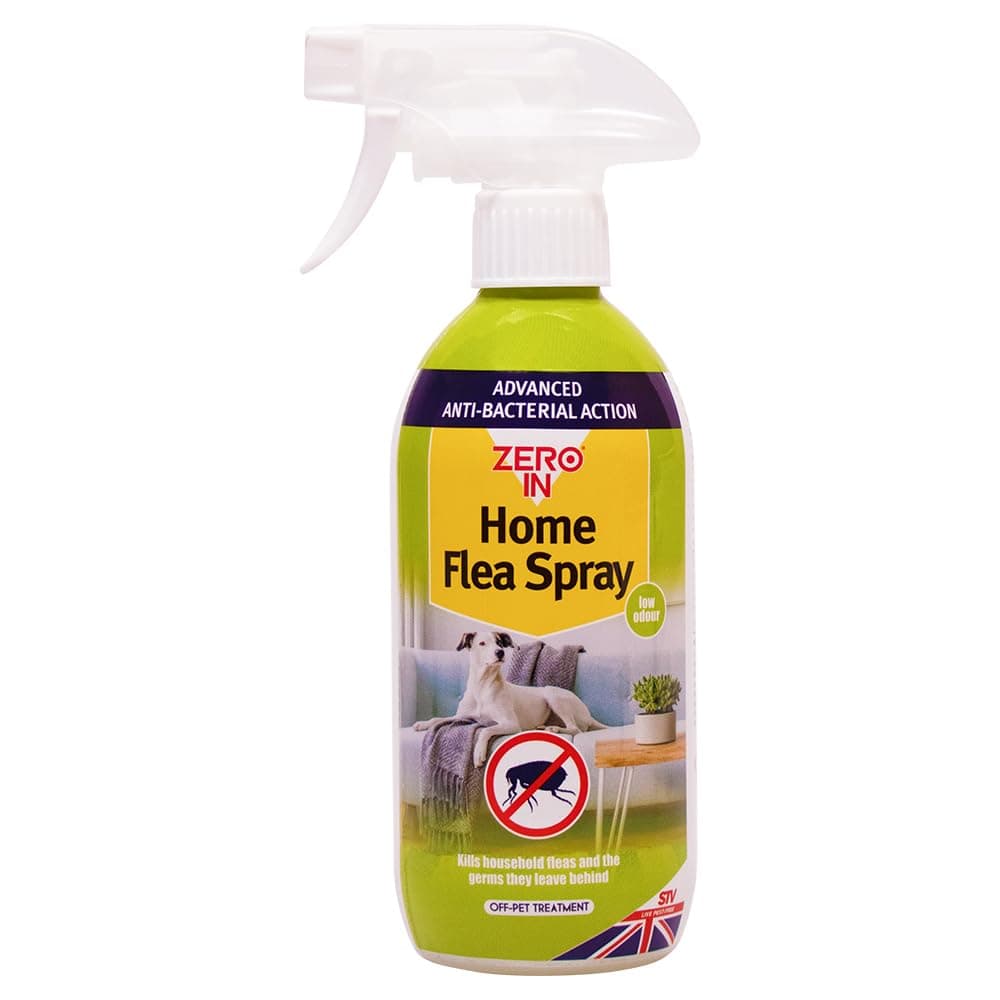Zero In Antibacterial Home Flea Spray - 500 ml. Off-Pet Treatment Controls Fleas and Larvae in the Home and Kills Germs. Prevents Reinfestations. Ready-To-Use. Treats Carpets and Soft Furnishings