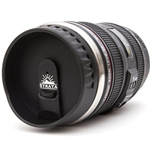 STRATA CUPS Three Camera Lens Coffee Mugs -13.5oz, Super Bundle! (2 LIDS + Spoon) Stainless Steel, Travel Coffee Mug, Sealed & Retractable Lids! Camera Mug, Funny Coffee Mugs, Unique Coffee Mugs