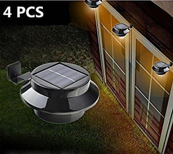 F-TECK 4 PCS Sun Power Smart LED Solar Gutter Wall Security Night Light for Outdoor Permanent or Portable for Any Home, Fence, Garden, Garage, Shed, Walkway, Stair - Black