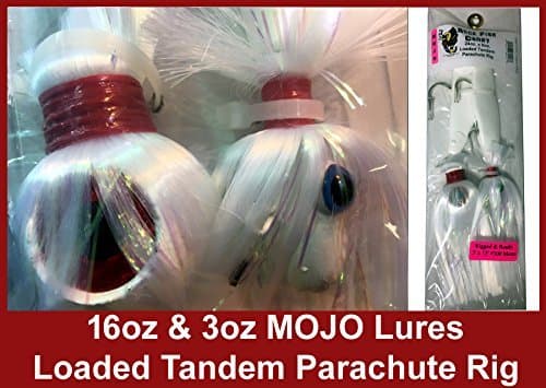 Blue Water Candy - Rock Fish Candy 16 oz & 3 oz Mojo Lures Loaded with 9-Inch Swimbait Shad Bodies Tandem Parachute Rigged & Ready (White)