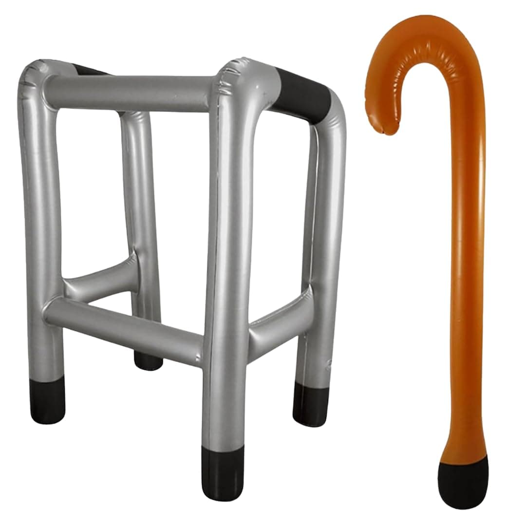 Inflatable Zimmer Frame and Walking Stick Set - Blow Up Walking Frame - Funny Retirement Party Prop, Fancy Dress Gag Joke Toy, Inflatable Zimmer Joke Gift