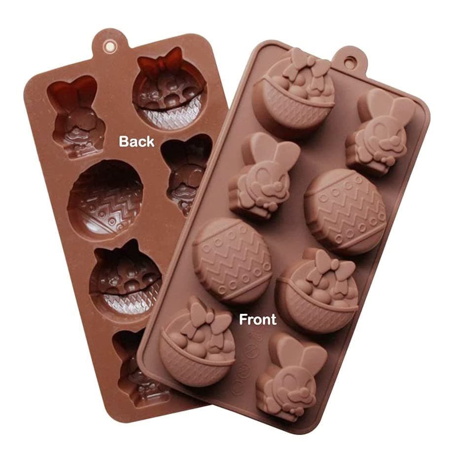 CAKE DECOR™ Silicon 8 Cavity Egge Easter Bunny and Basket die Design Brown Chocolate Mould, Ice Mould, Chocolate Decorating Mould