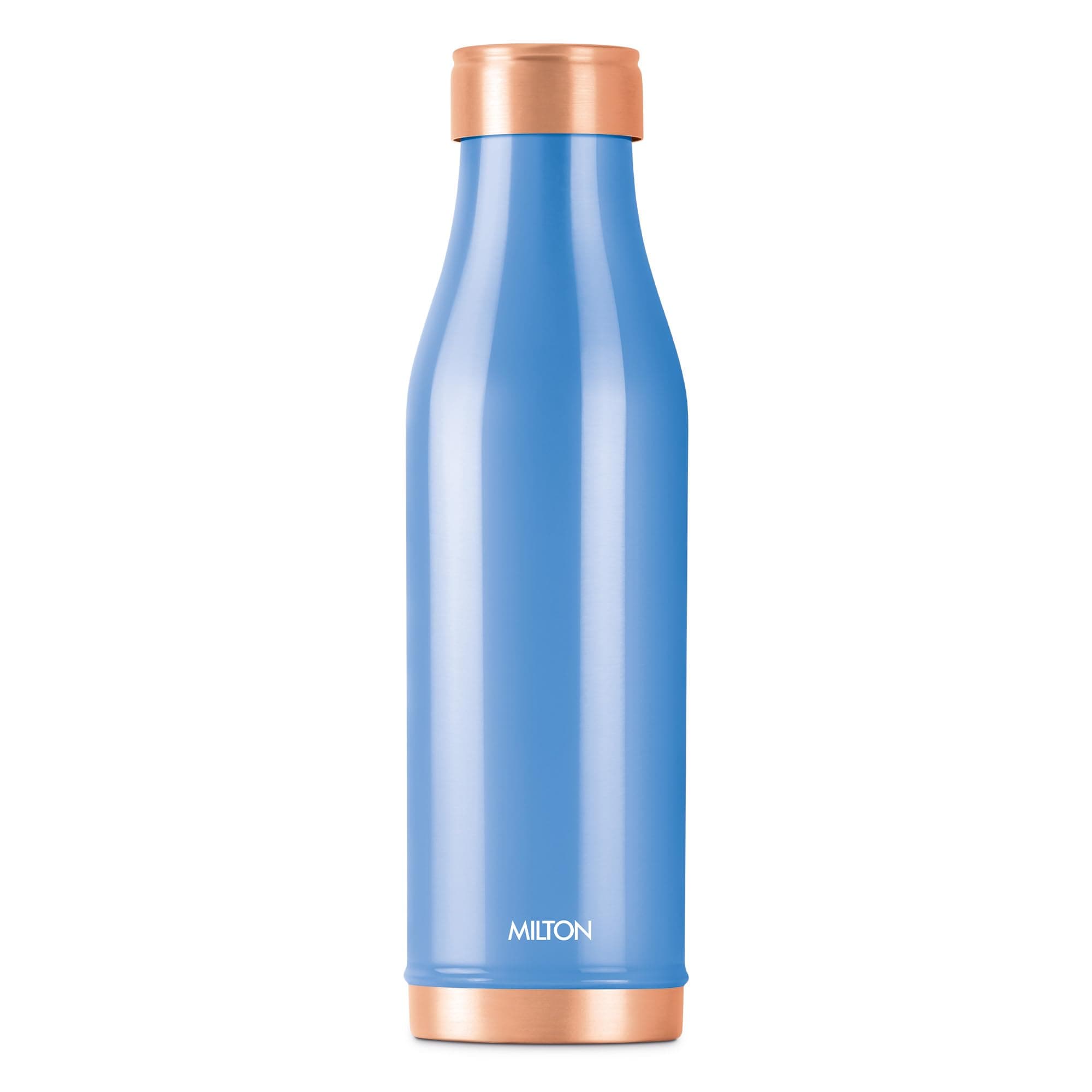 MILTONCopper Charge Water Bottle, 930 ml, Blue | Lacquer Coating, Curved Bottle | Diwali | Festive | Gifting | Yoga | Home | Kitchen | Vedic