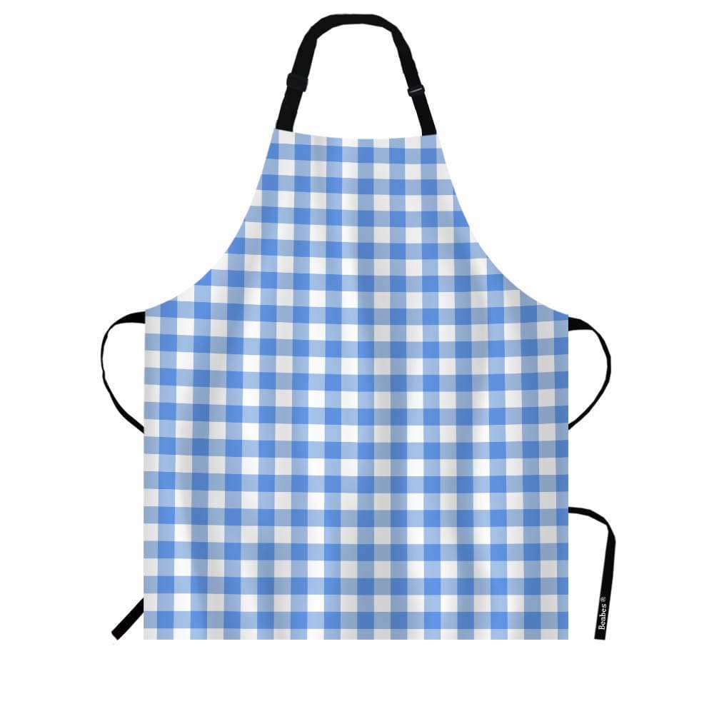 Light Blue Checkered Tartan Kitchen Apron Traditional Blue White Gingham Pattern Cooking Bib Apron for Chef Restaurant Home Cleaning Serving Painting 27" X 31"