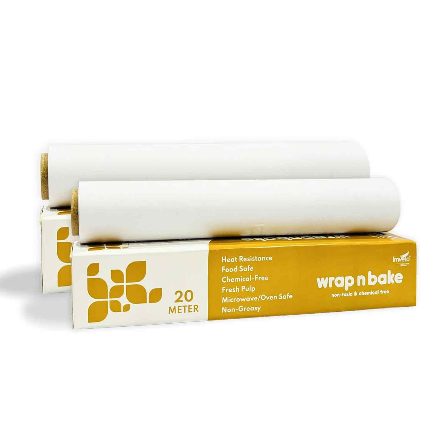 Imvelo Wrapping n Baking Paper Roll 20 Mtr - Non-Stick, Oil Proof Butter Roll for Baking, Food Safe, Chemical Free Parchment Paper for Air Fryer, Oven, and Microwave, Baking Essentials - Pack of 2
