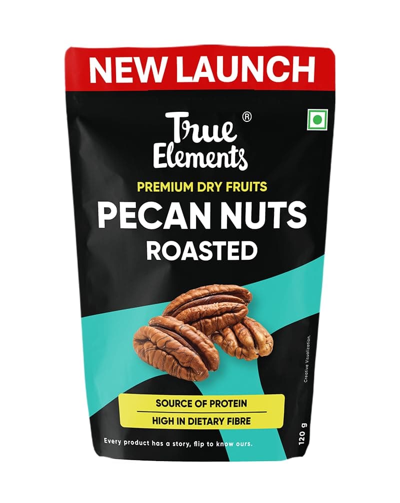 True Elements Roasted Pecan Nuts 120g - Crunchy Nuts | Healthy Snack | Rich in Protein and Fibre | Premium Dry Fruits | Roasted Nuts