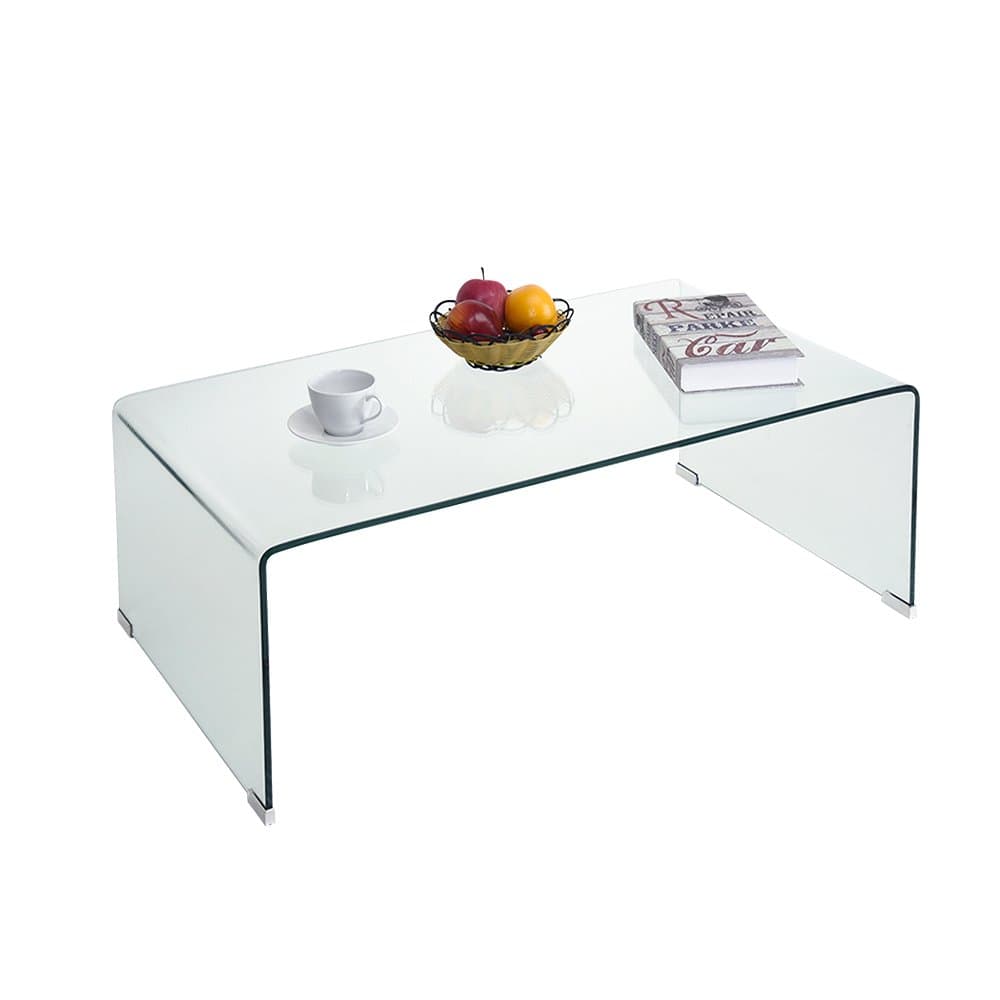 Modern Tempered Glass Coffee Table 10mm Thick Bent Curved Clear Glass Console Table 100x55x35.5cm