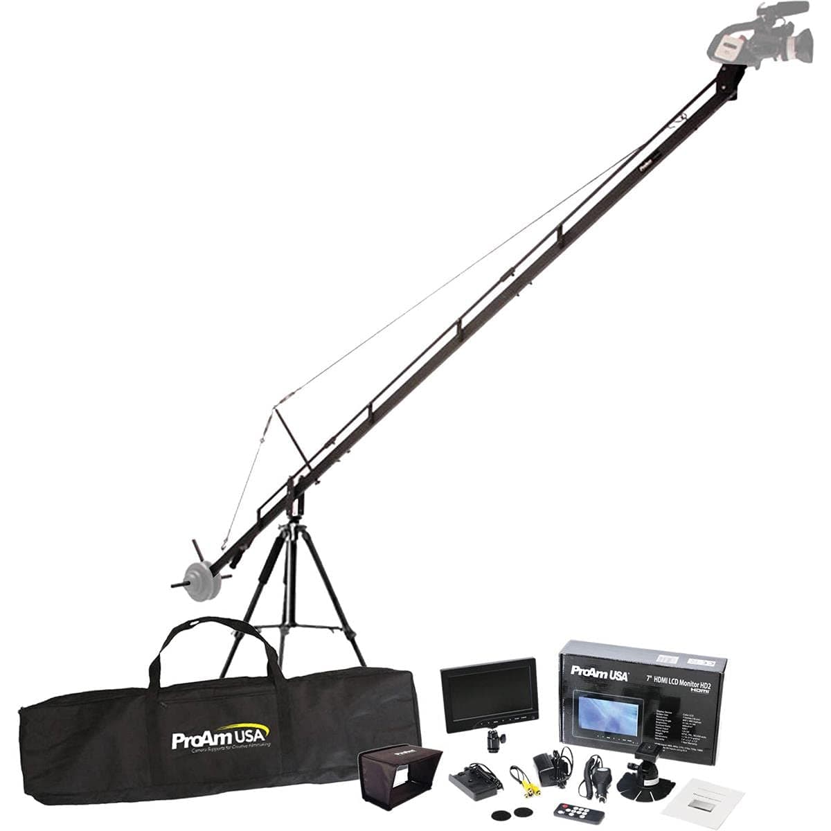 ProAm Orion DVC210 12' Wedding Production Package, Includes DVC210 12' Crane, Tilt Brake, Mount, Bag, 7" HDMI Monitor, 7" LCD Sunshade, Charger, Straps