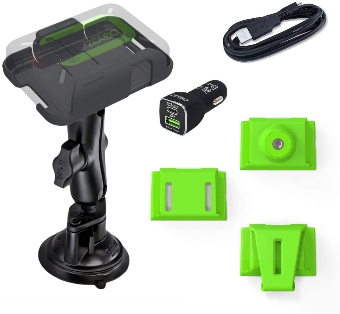 Universal Mount Accessory Kit Including RAM Twist-Lock Suction Cup Mount, DC Car Charger with USB Cable, and 3 Inserts – Belt Clip, Strap Infill Connector and Camera Tripod Mount
