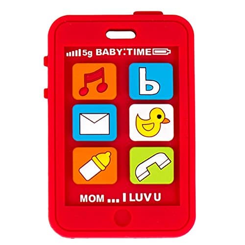 Silli Chews Red Baby Teether Cell Phone Silicone Teething Toy Infant Pain Relief Apple iPhone Shaped Smart Phone | Cute Baby Phone