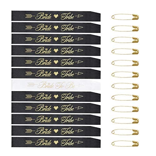 YZDING 12 Pack Bride To Be Sash Set For Bachelorette Party, Black And White Glitter Sashes For Bride Tribe,Bridesmaid.