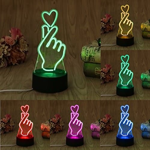 Feamos 3D Illusion Led Lamps Optical Night Light with 7 Colors for Home Office Room Theme Decor for Kids Adults Gift (Finger Heart)