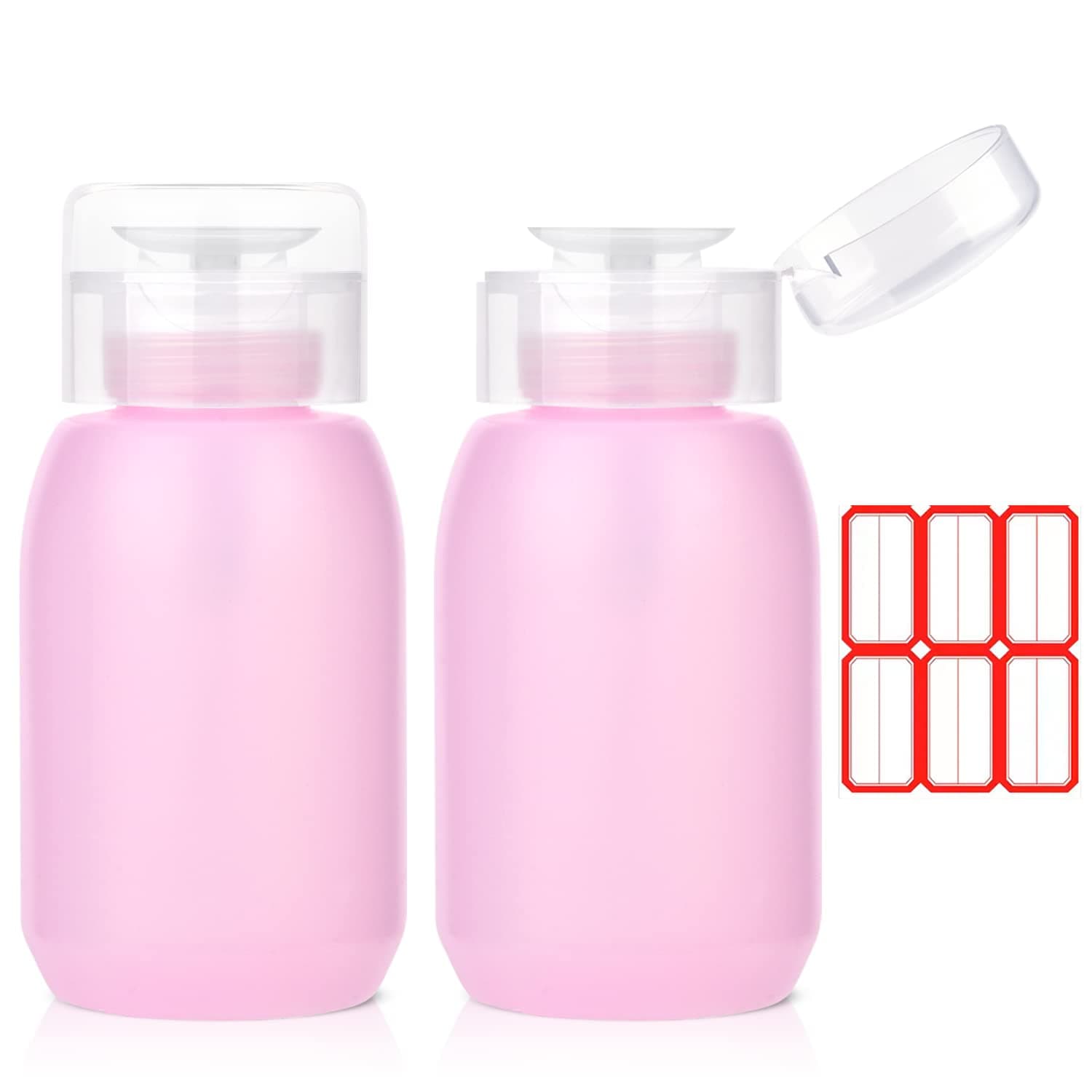 Nail Polish Remover Pump, INFILILA 2 Pack Push Down Pump Dispenser Empty Acetone Pump Dispenser for Alcohol, Nail Polish & Makeup Remover, Toner, etc 200ml (6.8oz)