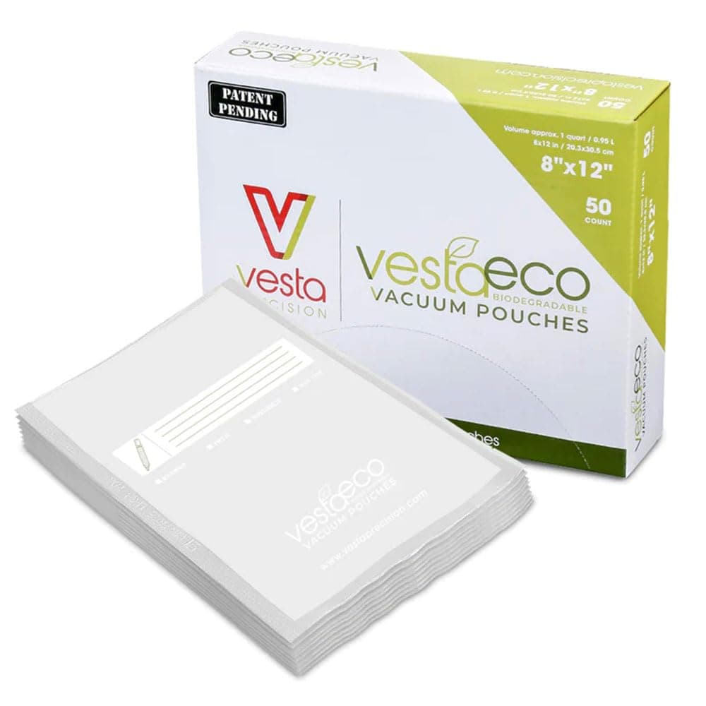 VestaEco Compostable Vacuum Seal Bags | Extend Freshness | Embossed | Certified Compostable | Reduce Waste | 8 x 12 Inches | 50 Vacuum Bags per Box
