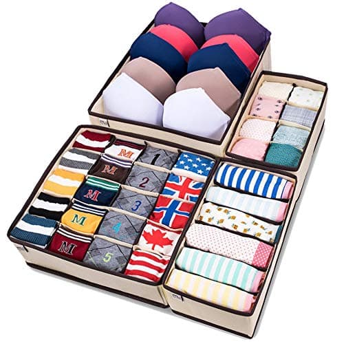 MIU COLOR Foldable Closet Underwear Organizer Drawer Divider Storage Boxes Under Bed Organizer 4 Set for Underwear, Bras, Socks, Ties, Scarves