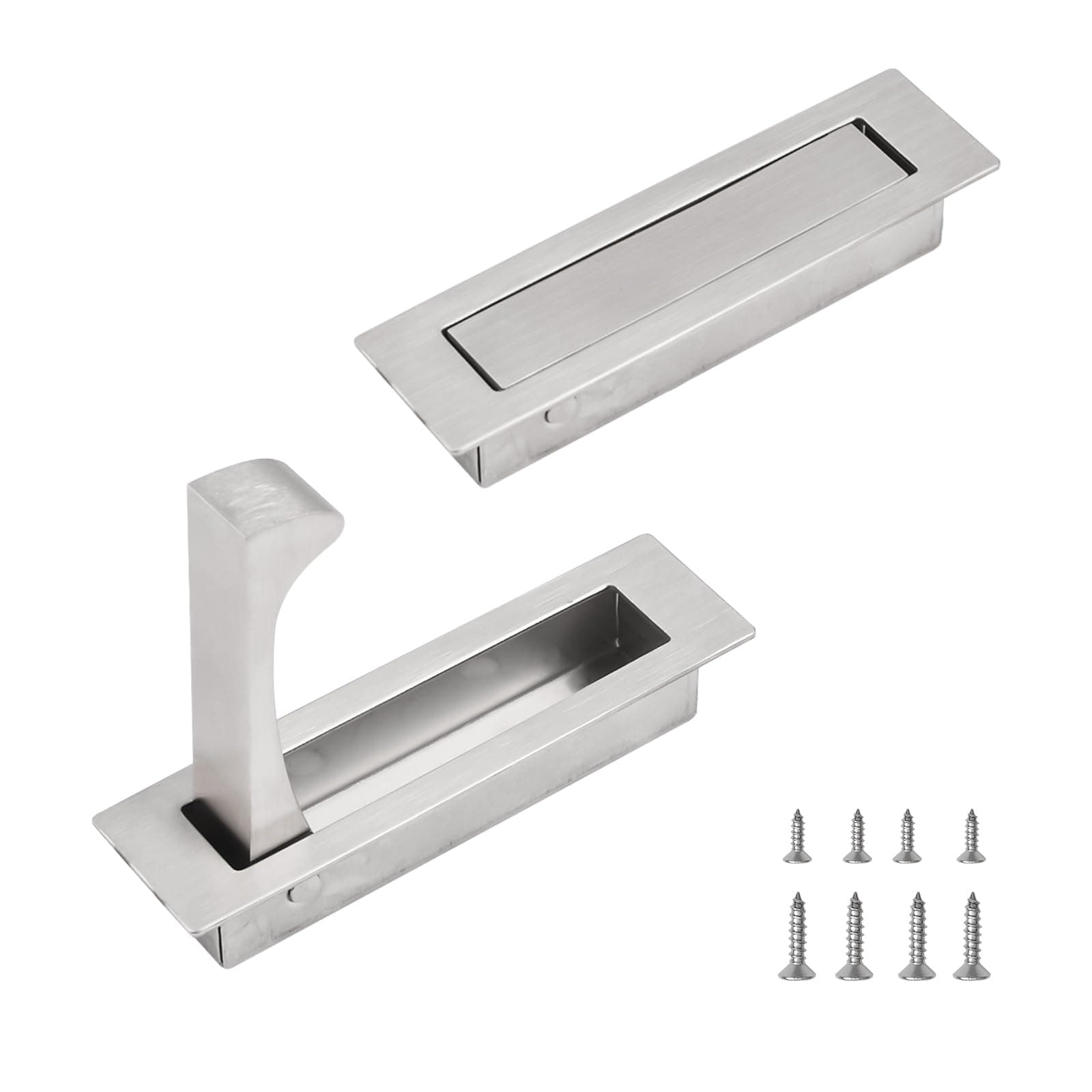 Flush Mount Door Pull, 2PCS 304 Stainless Steel Pocket Door Handle Brushed Flush Mount Edge Pull