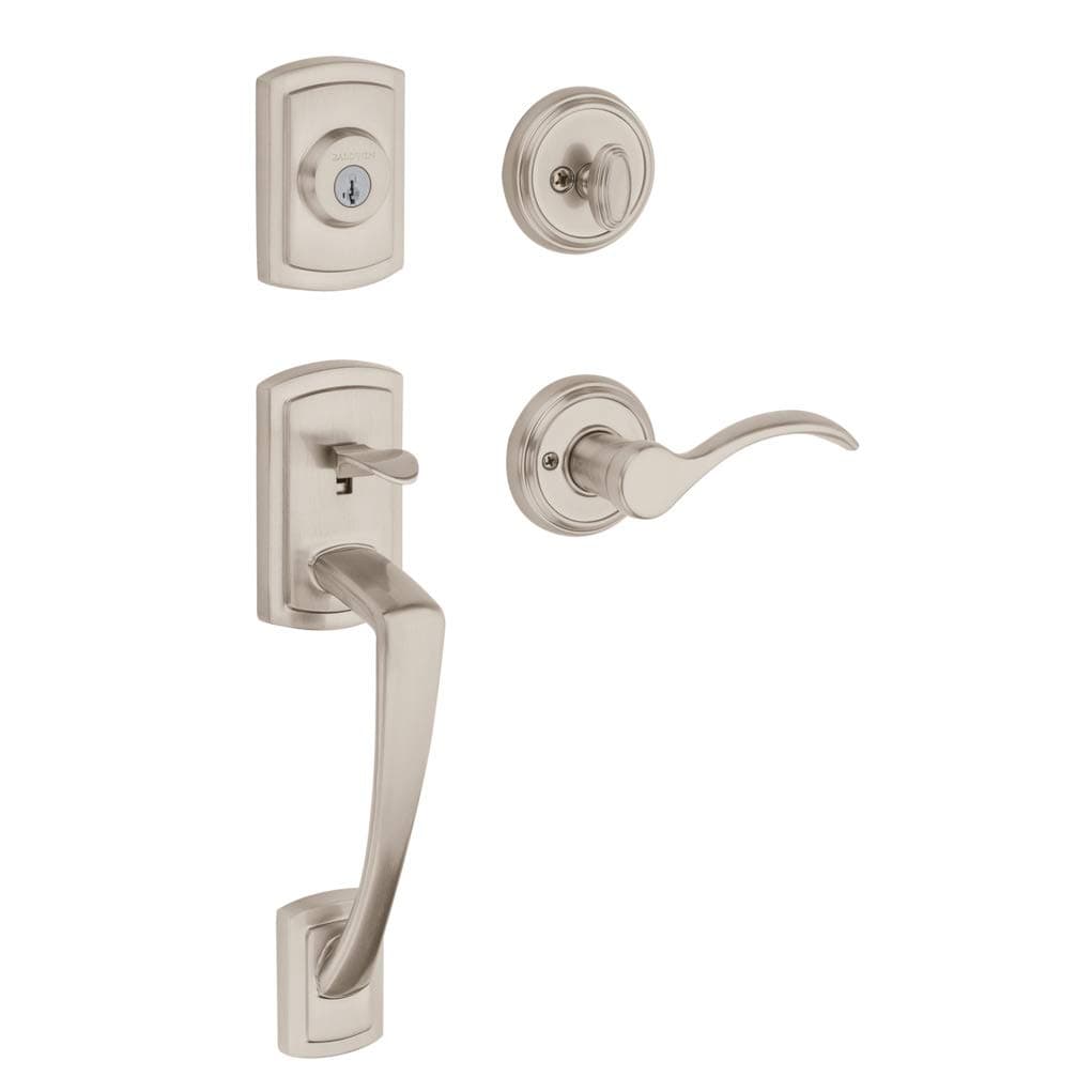 Nautica, Front Entry Handleset with Interior Lever, Featuring SmartKey Deadbolt Re-Key Technology and Microban Protection, in Satin Nickel