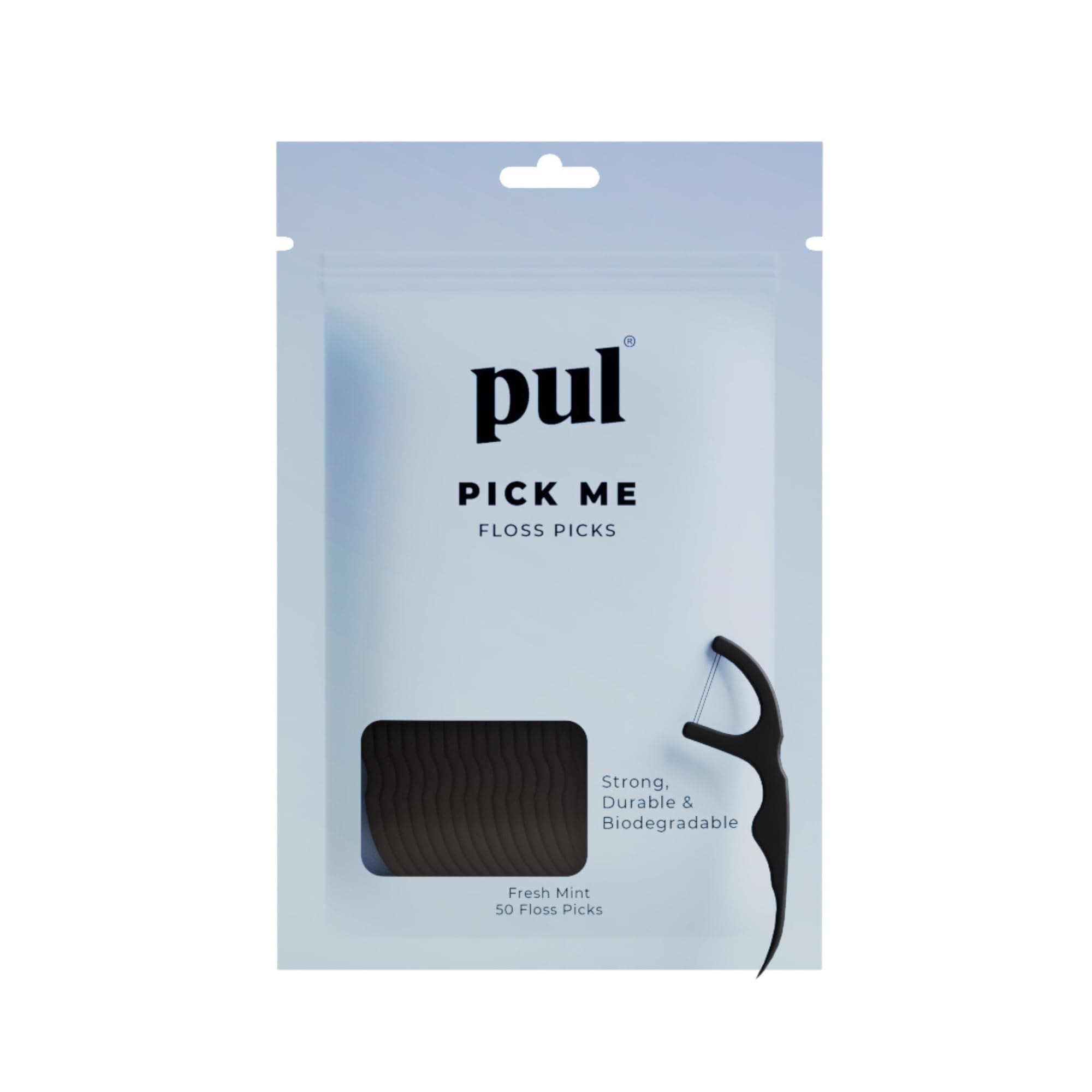The Pultool PUL Biodegradable Mint Dental Floss Picks | Eco-Friendly Charcoal Infused Twin Floss System | Strong, Minty Fresh Teeth Flossers | Shred-Resistant & Fluoride Free Dental Picks - 50 Count