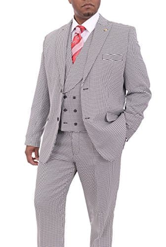 Falcone Black & White Houndstooth Three Piece Suit with Shawl Lapel Vest