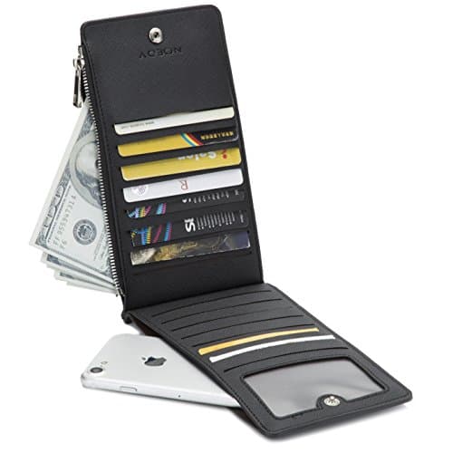 RFID Blocking Womens Genuine Leather Slim Card Organizer Wallet