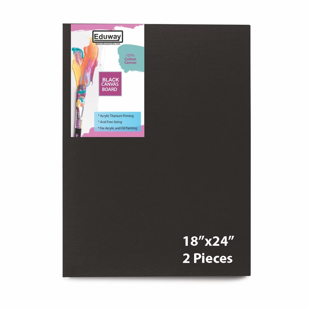 - Eduway Medium Grain 18x24 inch Cotton Black Canvas Board- Pack of 2, (45x60 cms) with 4mm MDF Board Backing, for Painting.