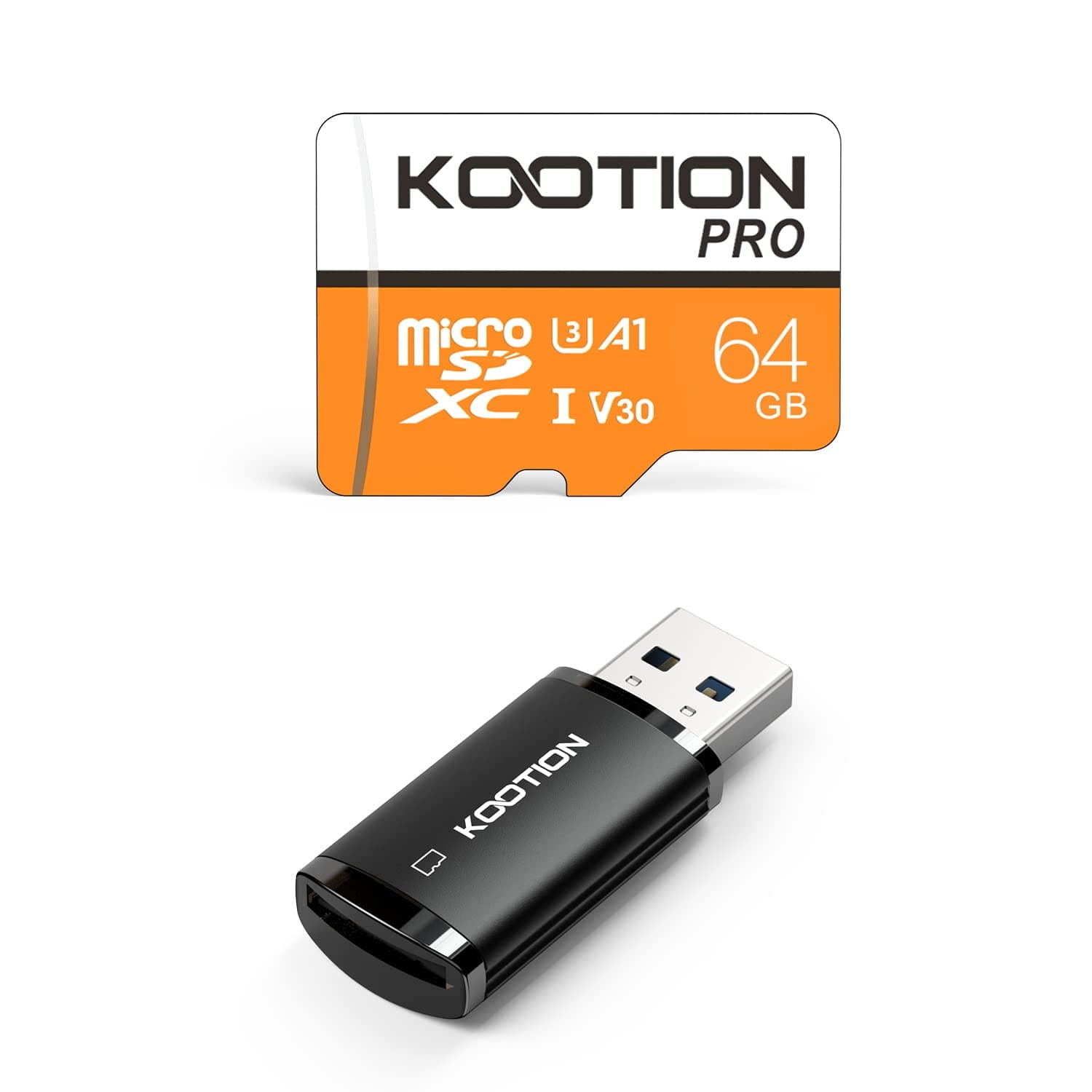 KOOTION 64GB Micro SD Card + USB 3.0 SD Card Reader, UHS-I U3, A1, V30, Full HD & 4K UHD Flash Memory Card for Smartphones, Tablets, PC, Drone
