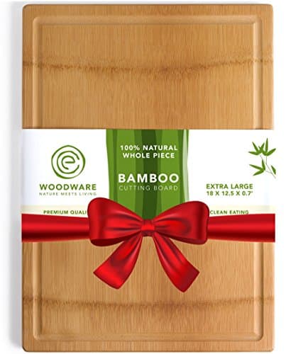 Natural Extra Large Bamboo Cutting Board with Drip Groove & Hand Grips, Healthy Organic Single Piece - Glue Free Chopping Board. XL 18X12 - Best Cutting Board for Kitchen. A Perfect Serving Tray.