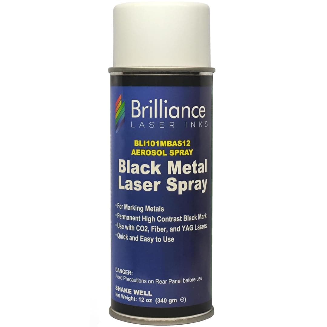 Brilliance Laser Inks 12 Oz Laser Marking Spray - Black, Permanent High Contrast Metal Marker Aerosol for Fiber, YAG, Diode, and CO2 Laser Engraver Machine, BLI101